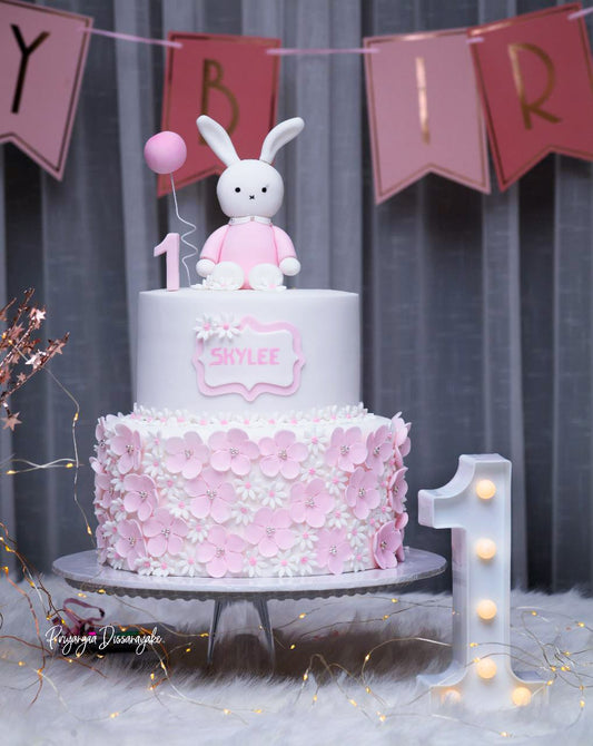 Two Tier Bunny Cake with Flowers